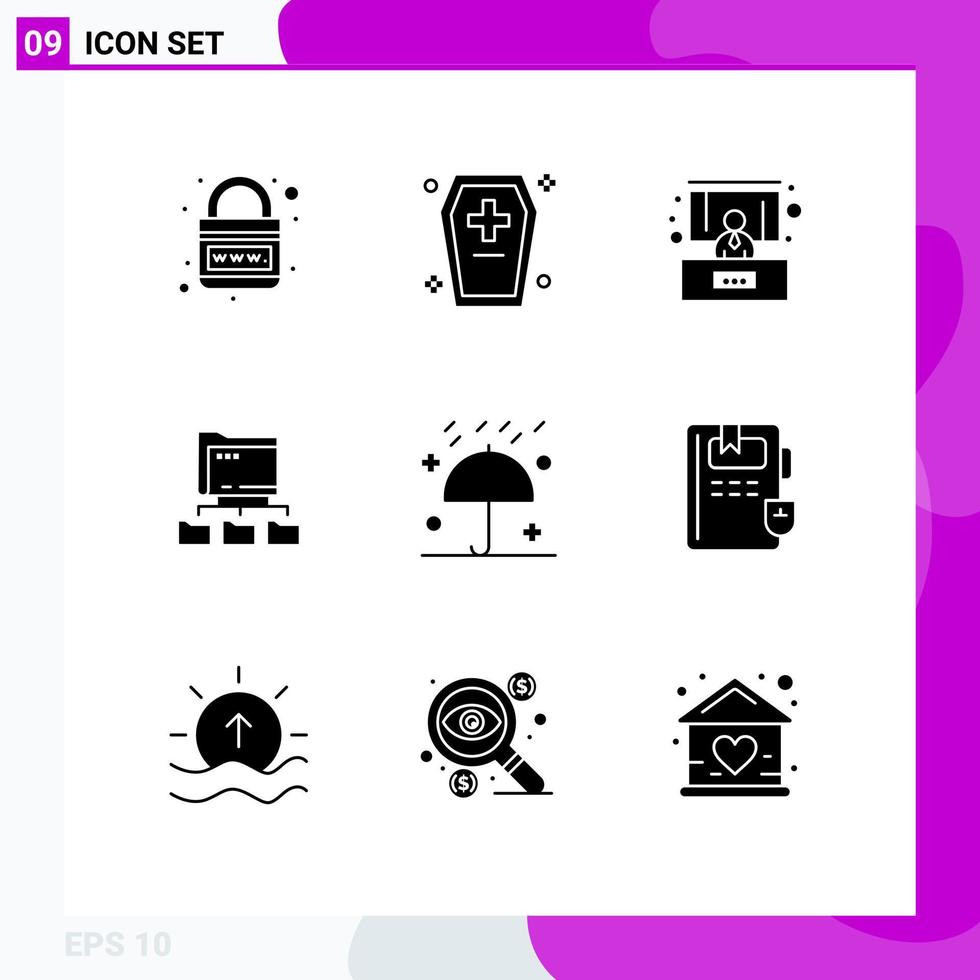 User Interface Pack of 9 Basic Solid Glyphs of autumn network halloween casket folders seminar Editable Vector Design Elements