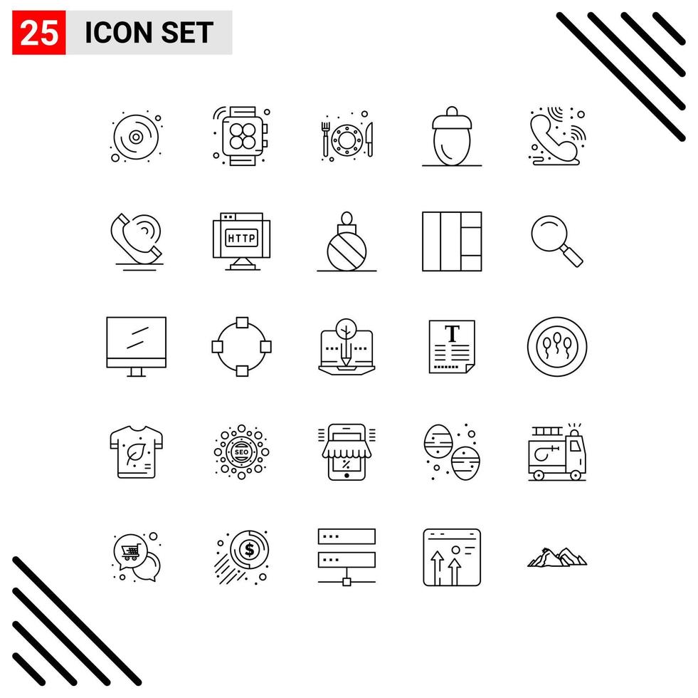 Stock Vector Icon Pack of 25 Line Signs and Symbols for hotline call centre hotel green fresh Editable Vector Design Elements