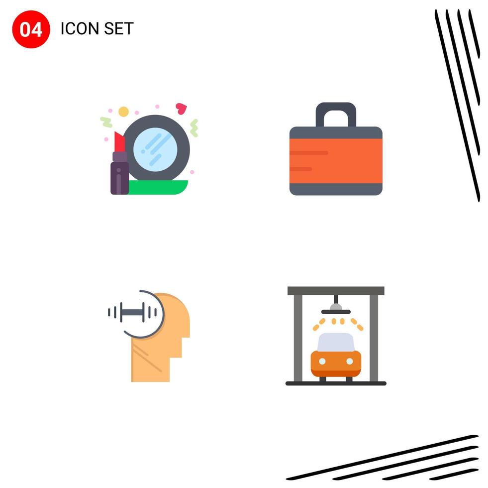conjunto de 4 paquetes de iconos planos comerciales para daubbell de vidrio componen elementos de diseño de vector editables de coche de maleta