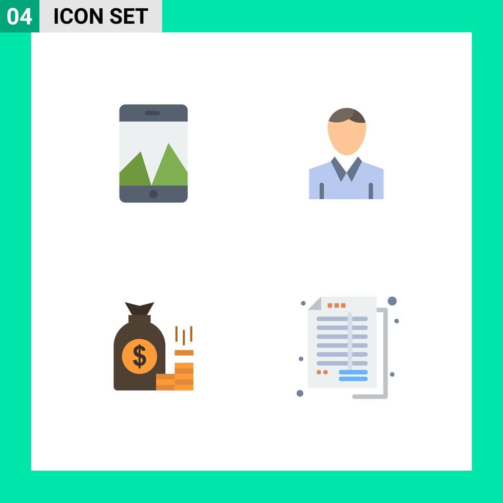 4 concepto de icono plano para sitios web móviles y análisis de aplicaciones cuenta bancaria persona oro elementos de diseño vectorial editables vector