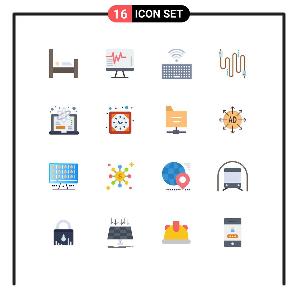 Mobile Interface Flat Color Set of 16 Pictograms of learn computer hardware communication cable Editable Pack of Creative Vector Design Elements