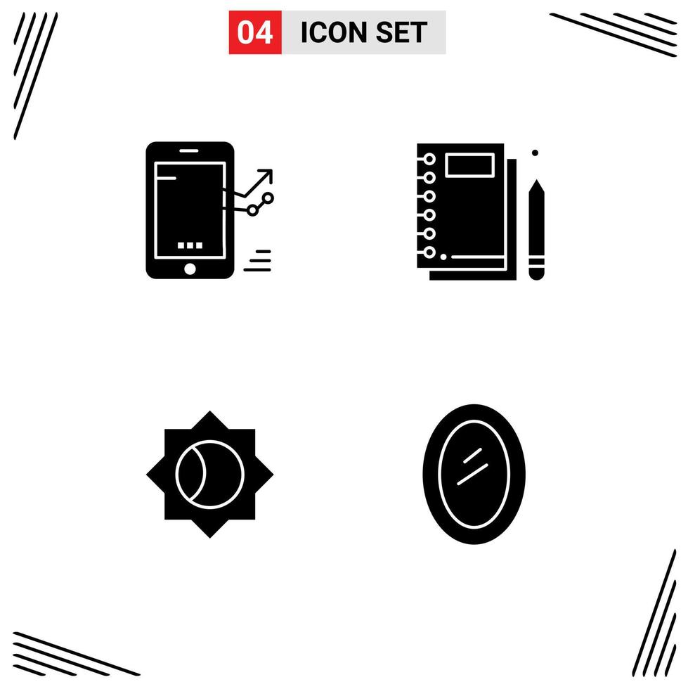 Stock Vector Icon Pack of 4 Line Signs and Symbols for chart writing progress notebook setting Editable Vector Design Elements