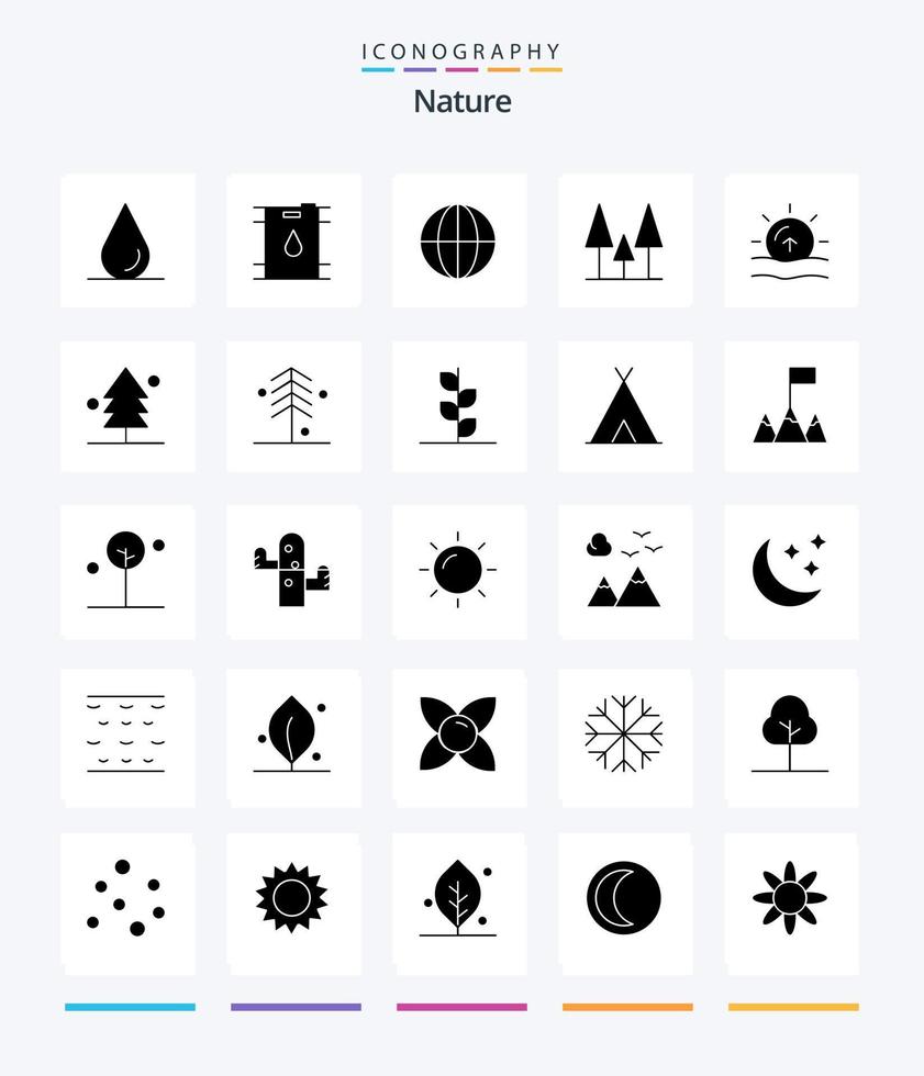 Creative Nature 25 Glyph Solid Black icon pack  Such As nature. forest. forest. weather. sun vector