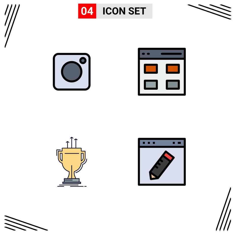 4 Creative Icons Modern Signs and Symbols of camera competitive social interface edge Editable Vector Design Elements