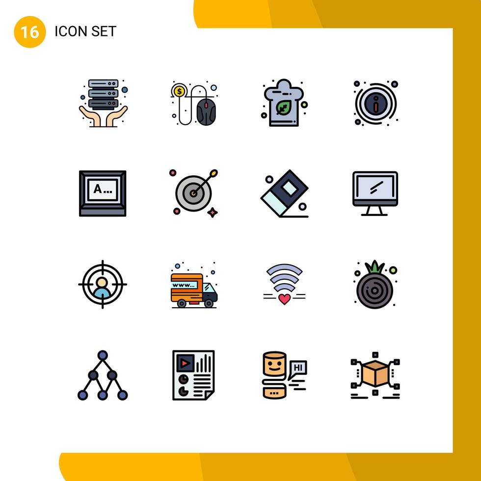 16 Universal Flat Color Filled Line Signs Symbols of text screen food about info Editable Creative Vector Design Elements