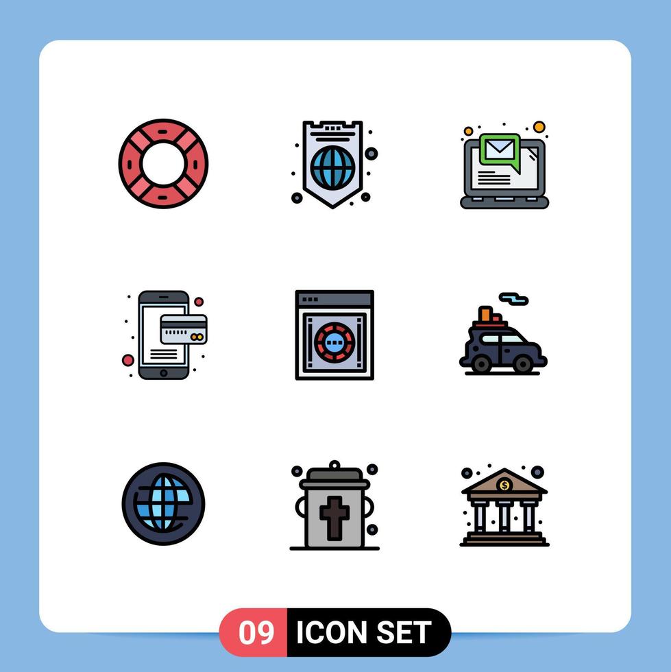 conjunto de 9 iconos de interfaz de usuario modernos signos de símbolos para elementos de diseño de vector editables de tarjeta de pago de computadora de cifrado seguro