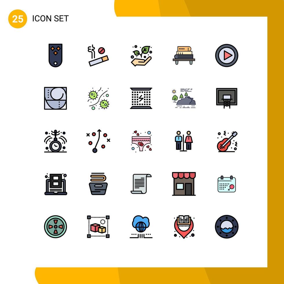 25 Universal Filled line Flat Colors Set for Web and Mobile Applications music control eco books knowledge Editable Vector Design Elements