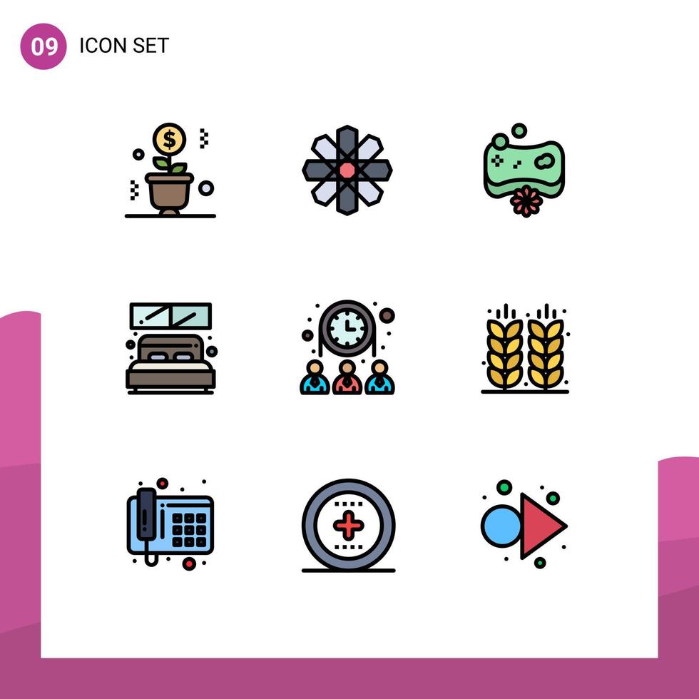 Set of 9 Modern UI Icons Symbols Signs for group room geography hotel spa Editable Vector Design Elements