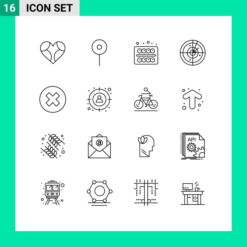 16 Universal Outlines Set for Web and Mobile Applications delete technology office signaling area Editable Vector Design Elements