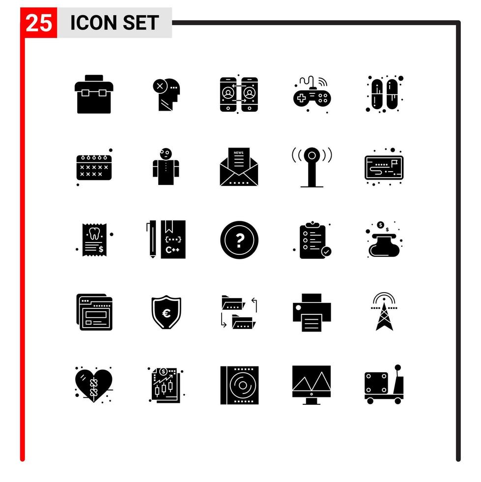 25 Thematic Vector Solid Glyphs and Editable Symbols of things internet mark games calling Editable Vector Design Elements