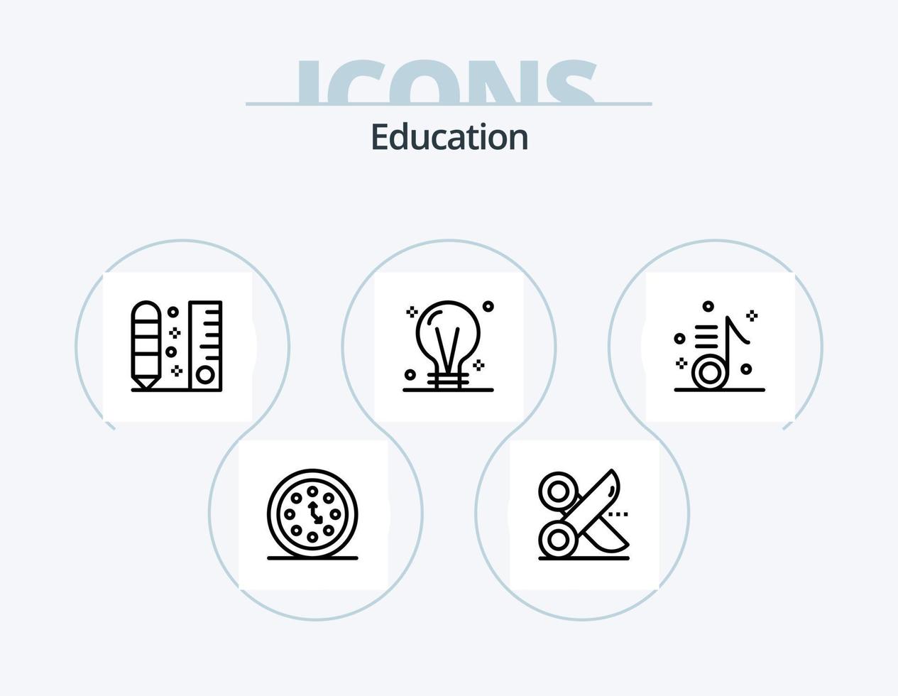 Education Line Icon Pack 5 Icon Design. pen. feather. sketch. lenses. geek vector