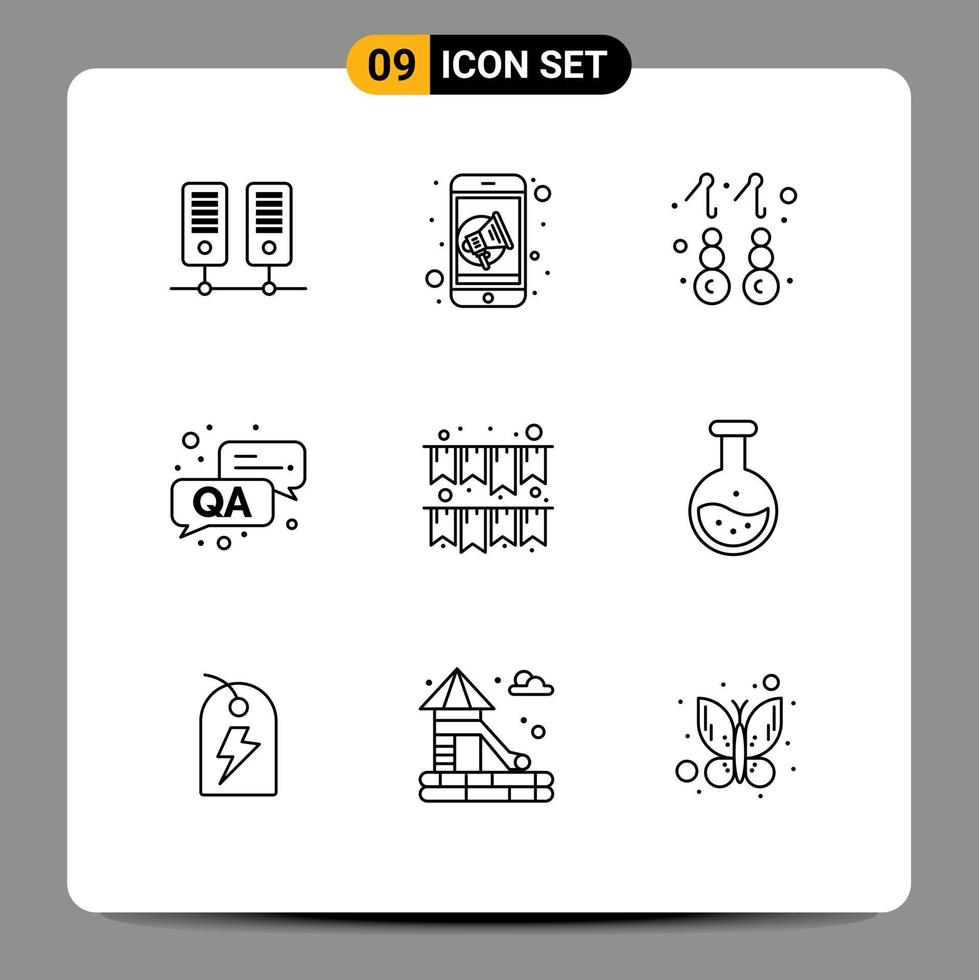 9 User Interface Outline Pack of modern Signs and Symbols of tube garland fashion celebration qa Editable Vector Design Elements