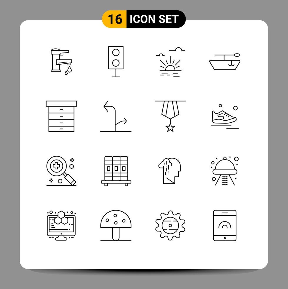 16 Universal Outline Signs Symbols of drawer boat products spring brightness Editable Vector Design Elements