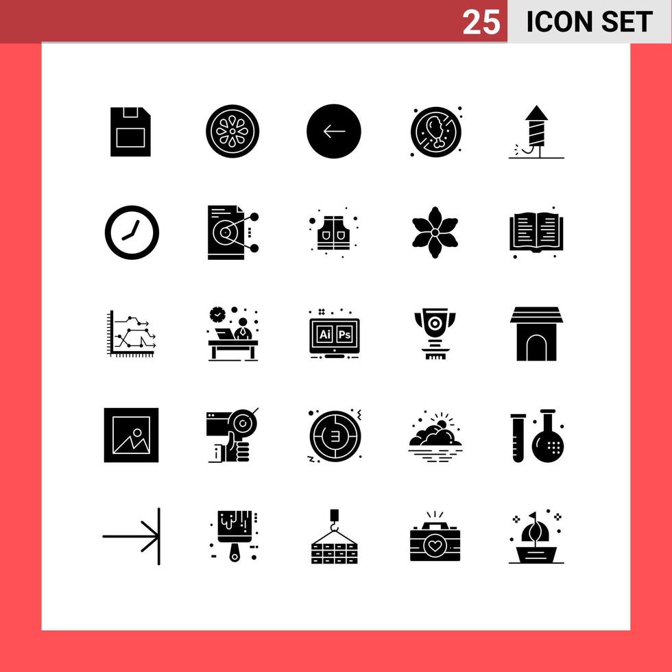 Pack of 25 creative Solid Glyphs of fresh diet pizza no meat play Editable Vector Design Elements