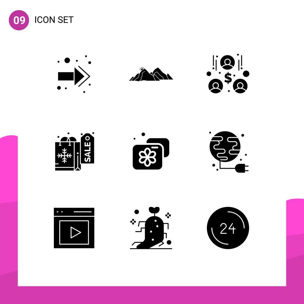 Group of 9 Modern Solid Glyphs Set for spa beauty building accommodation shopping Editable Vector Design Elements