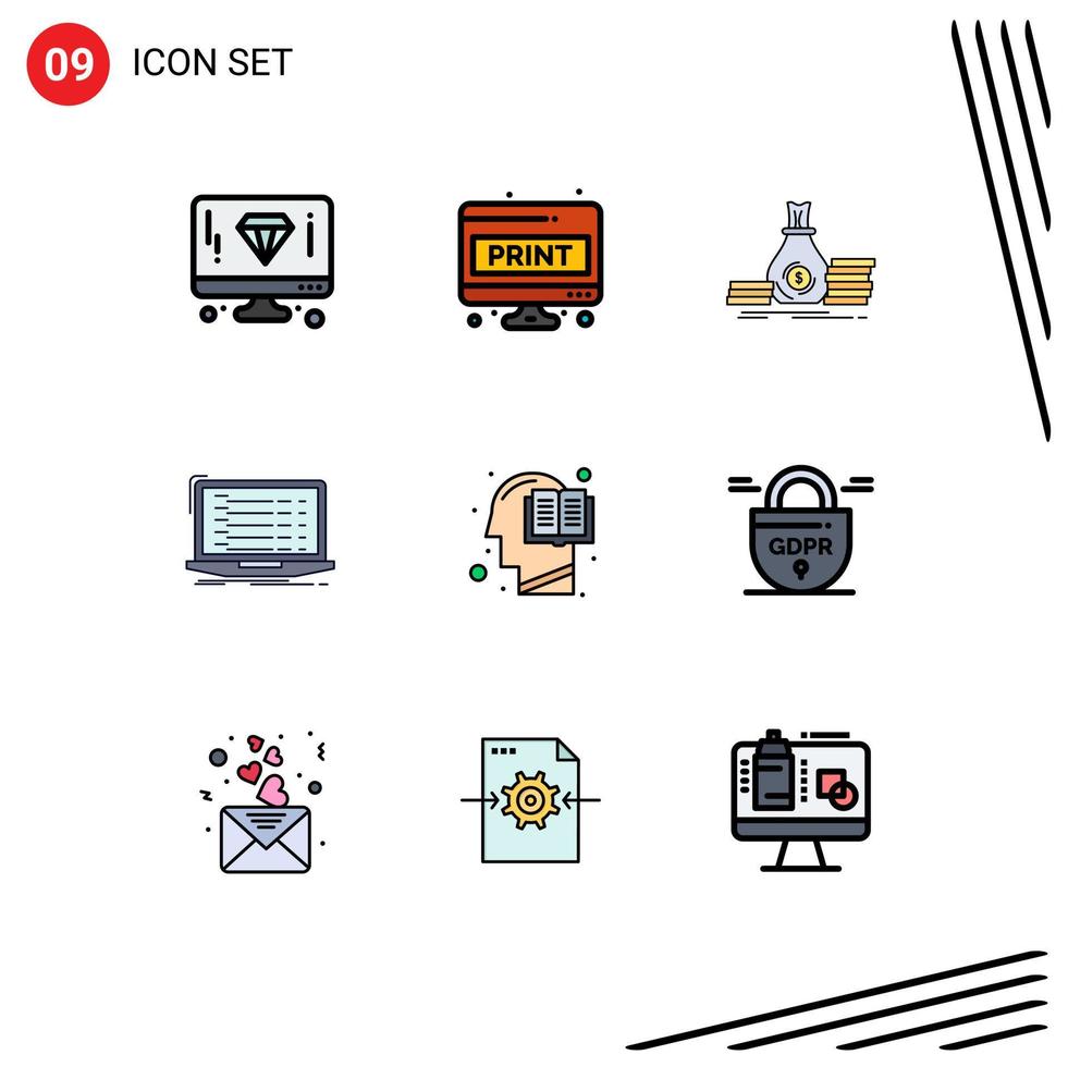 Modern Set of 9 Filledline Flat Colors Pictograph of developer app screen page api loan Editable Vector Design Elements