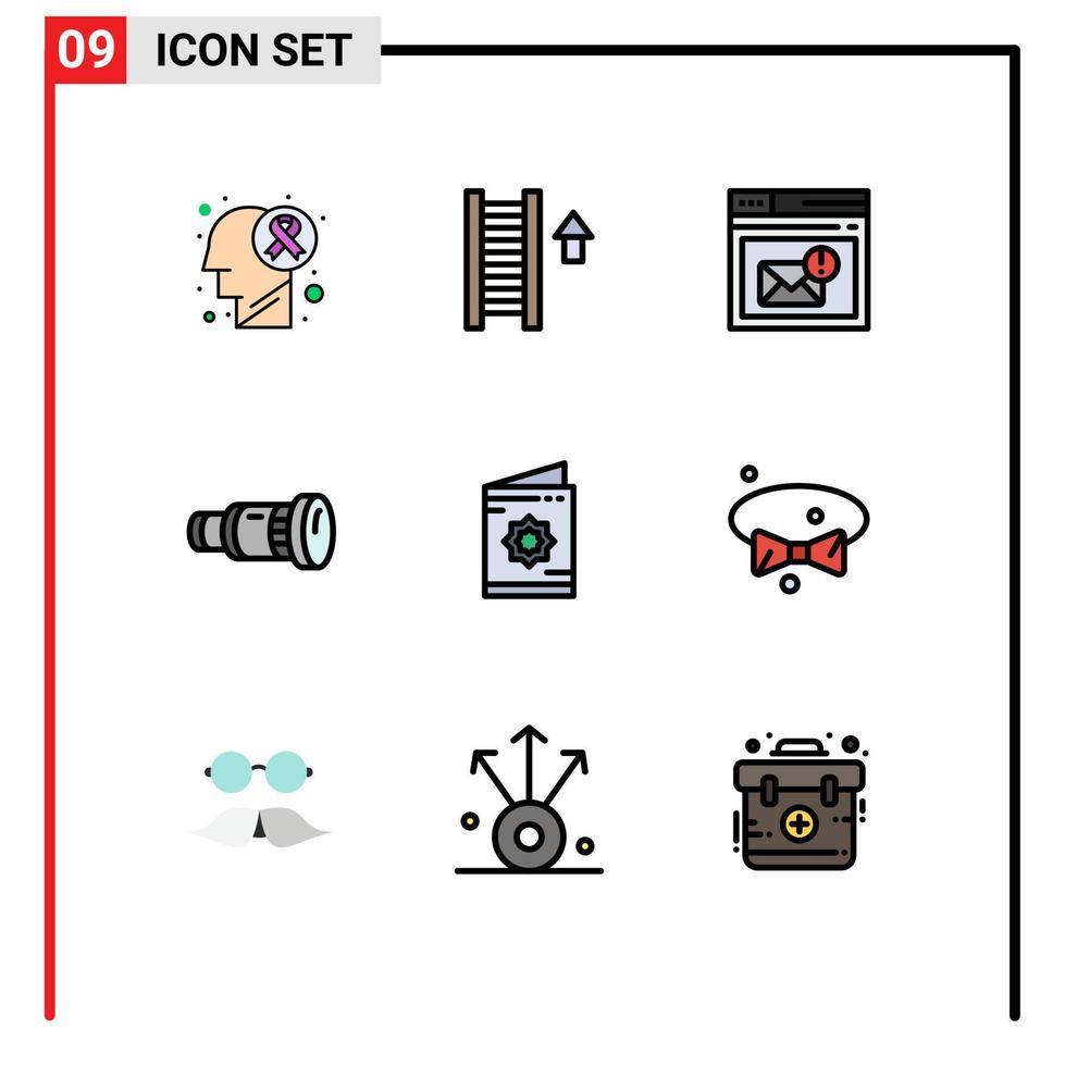 Universal Icon Symbols Group of 9 Modern Filledline Flat Colors of media camera browser camcorder alert Editable Vector Design Elements