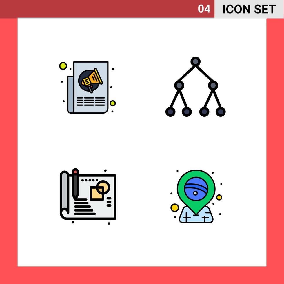 símbolos de iconos universales grupo de 4 colores planos de línea de relleno modernos de anuncios proceso papel social brasil elementos de diseño vectorial editables vector