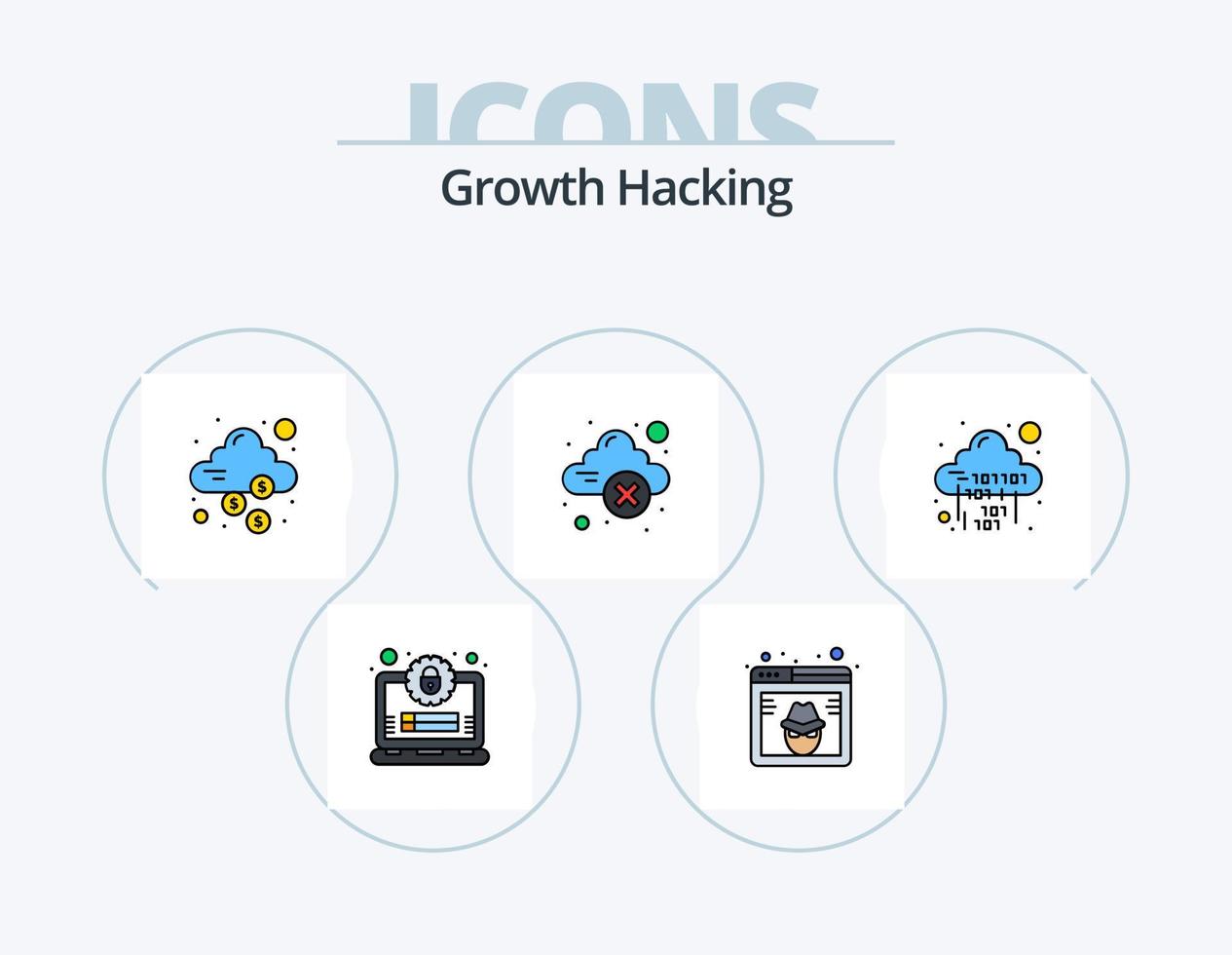 Hacking Line Filled Icon Pack 5 Icon Design. lock. target. code. storage. datacenter vector