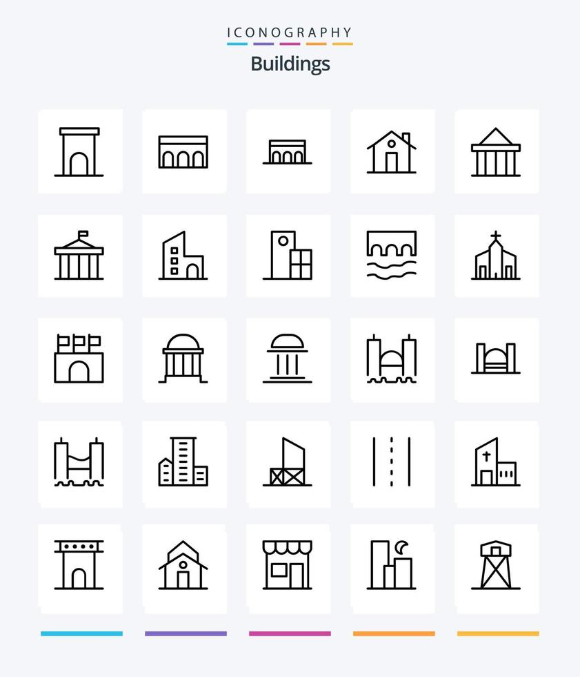 Creative Buildings 25 OutLine icon pack  Such As columns. acropolis. historic. house. entrance vector