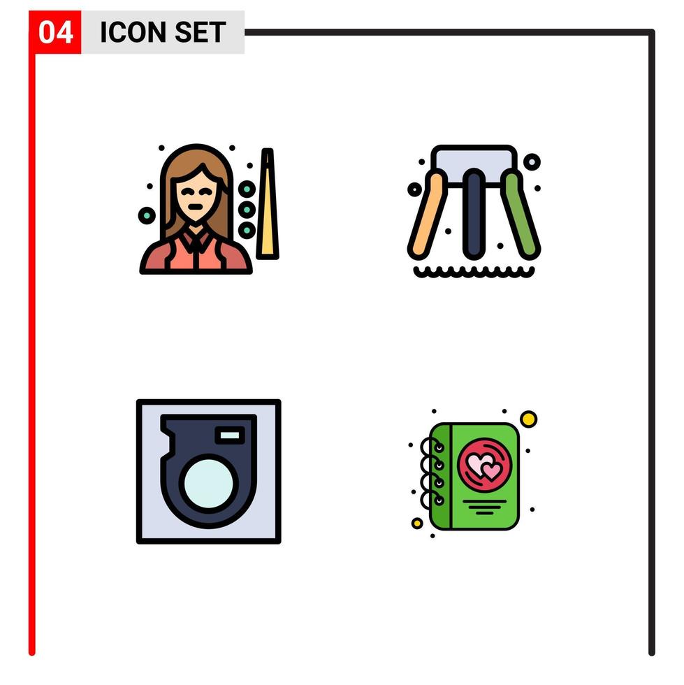 grupo de símbolos de iconos universales de 4 colores planos de línea de relleno modernos de billar drive snooker diario de agua elementos de diseño de vectores editables