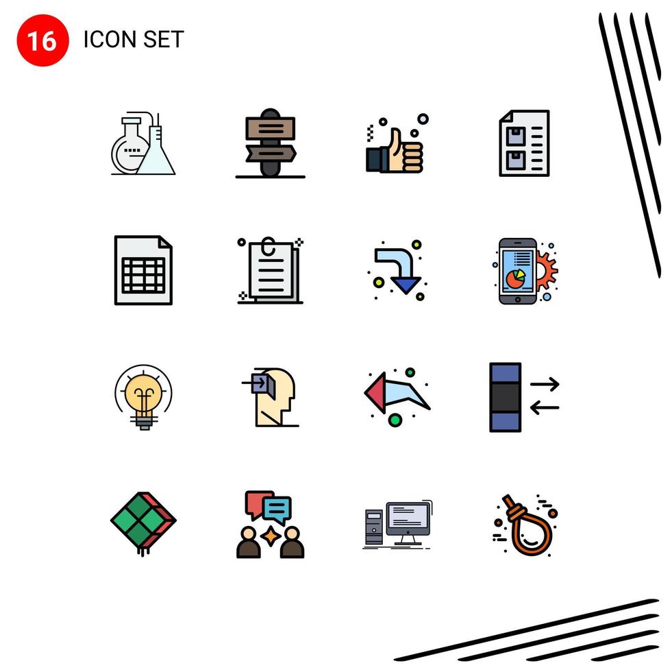 Stock Vector Icon Pack of 16 Line Signs and Symbols for document list finger document check Editable Creative Vector Design Elements