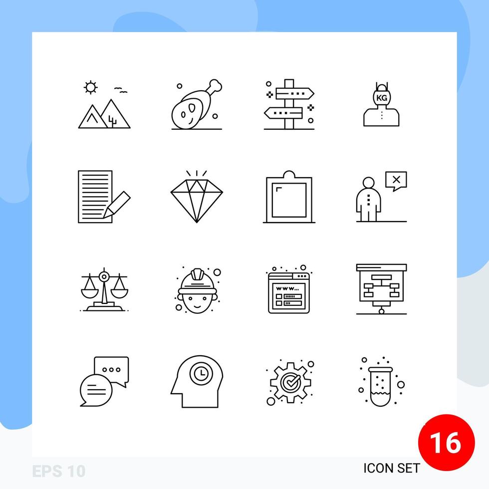 Editable Vector Line Pack of 16 Simple Outlines of problem head meat way tag Editable Vector Design Elements