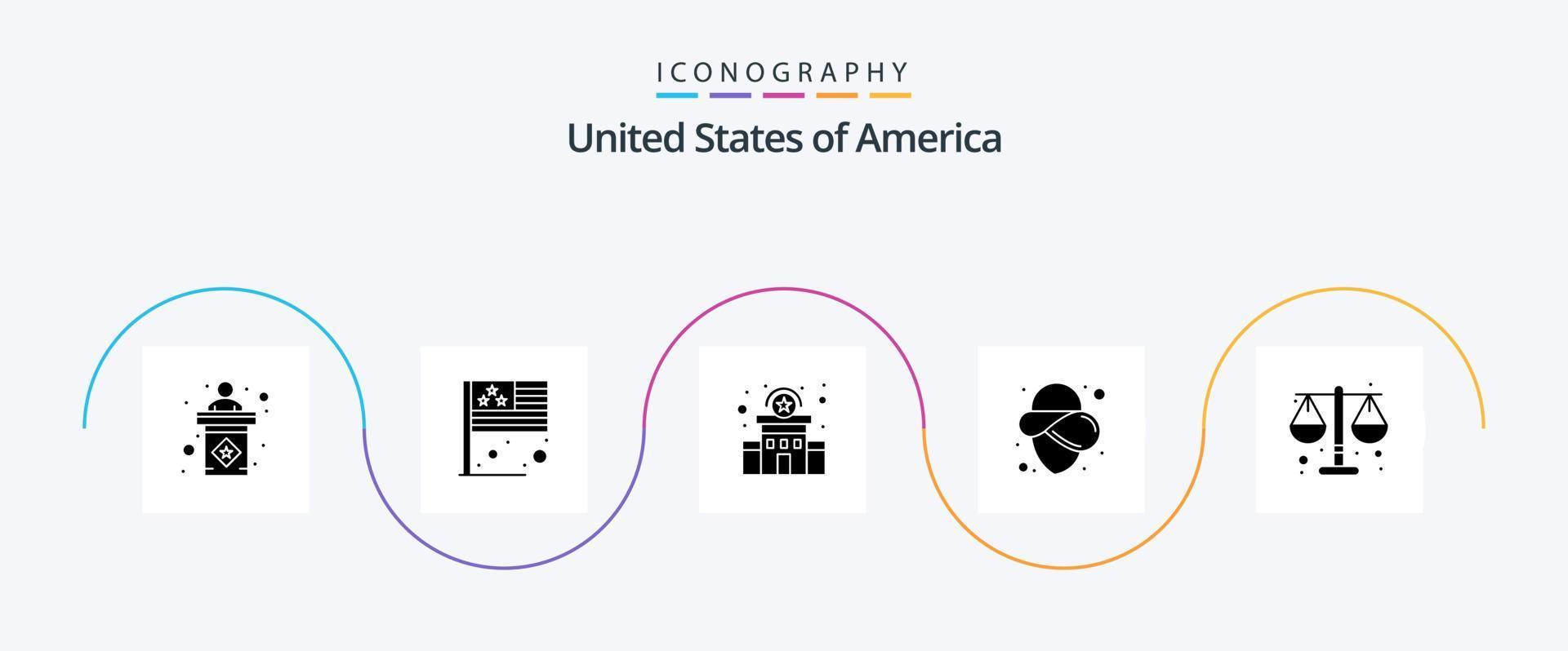 Usa Glyph 5 Icon Pack Including law. court. building. hat. usa vector
