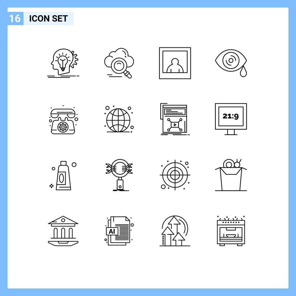 Universal Icon Symbols Group of 16 Modern Outlines of telephone communication online tears drops Editable Vector Design Elements