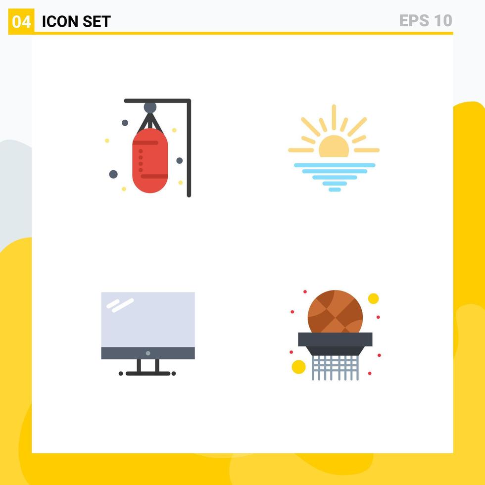 Group of 4 Flat Icons Signs and Symbols for bag computer sand light device Editable Vector Design Elements