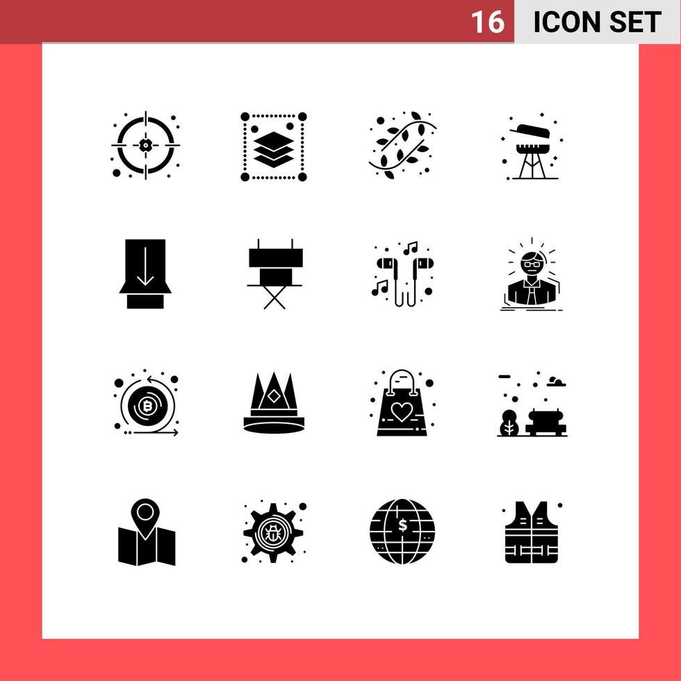 Set of 16 Modern UI Icons Symbols Signs for touch gesture catkin summer cooking Editable Vector Design Elements