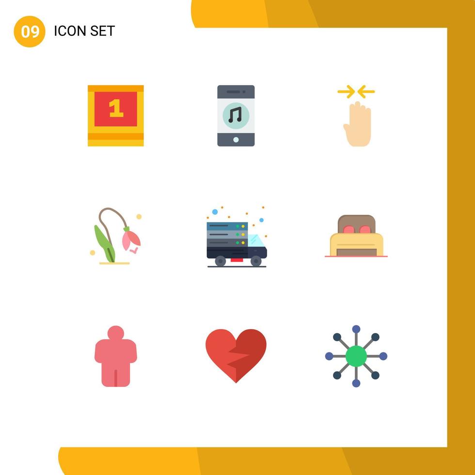 Pictogram Set of 9 Simple Flat Colors of internet nature social floral pinch Editable Vector Design Elements