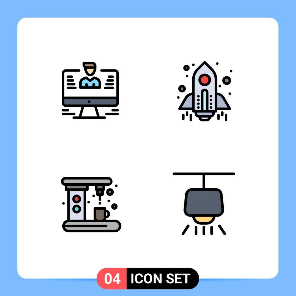 4 Universal Filledline Flat Color Signs Symbols of user appliances report spaceship kitchen Editable Vector Design Elements