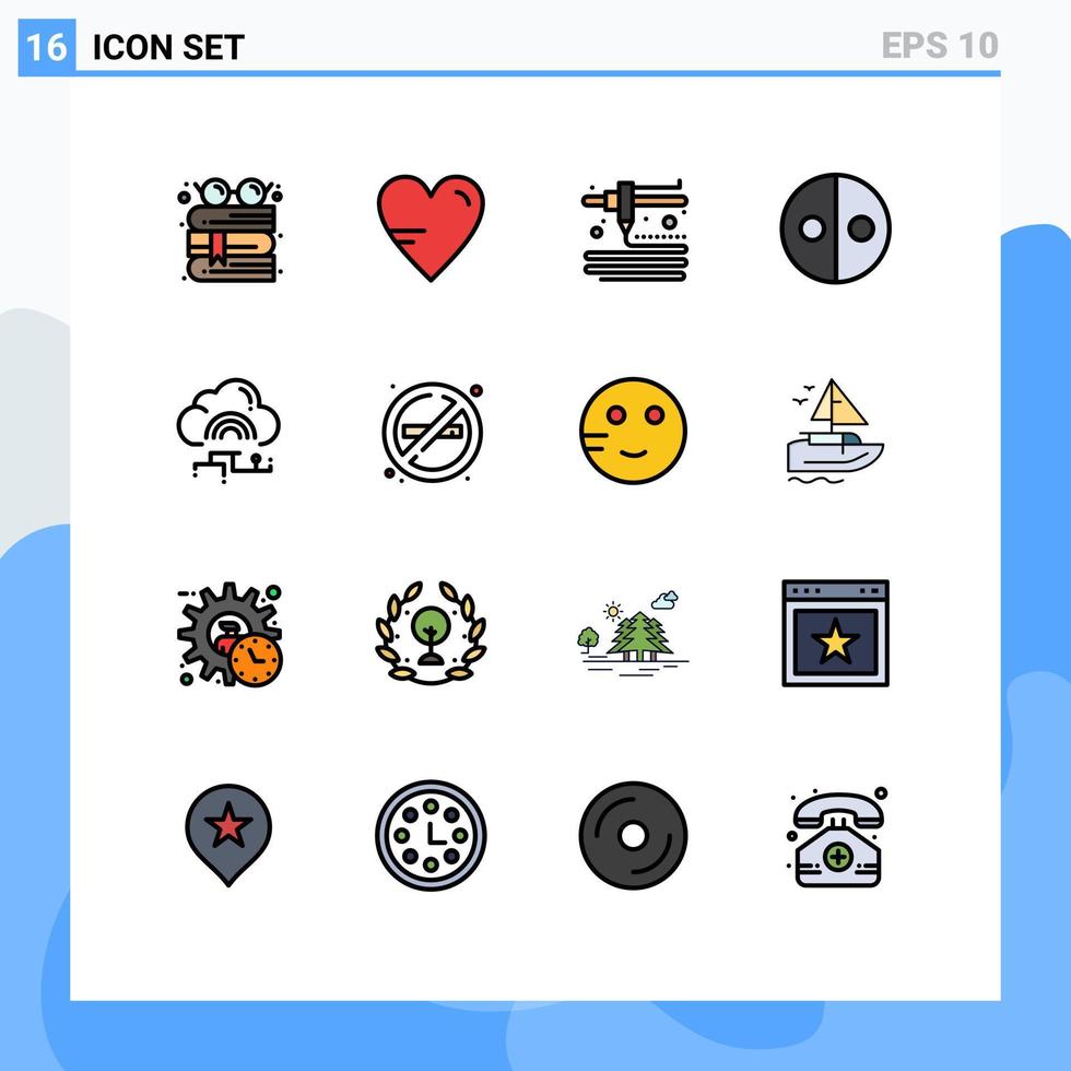 grupo de 16 líneas llenas de color plano, signos y símbolos para conectar el simbolismo de la red de modelado en la nube elementos de diseño de vectores creativos editables