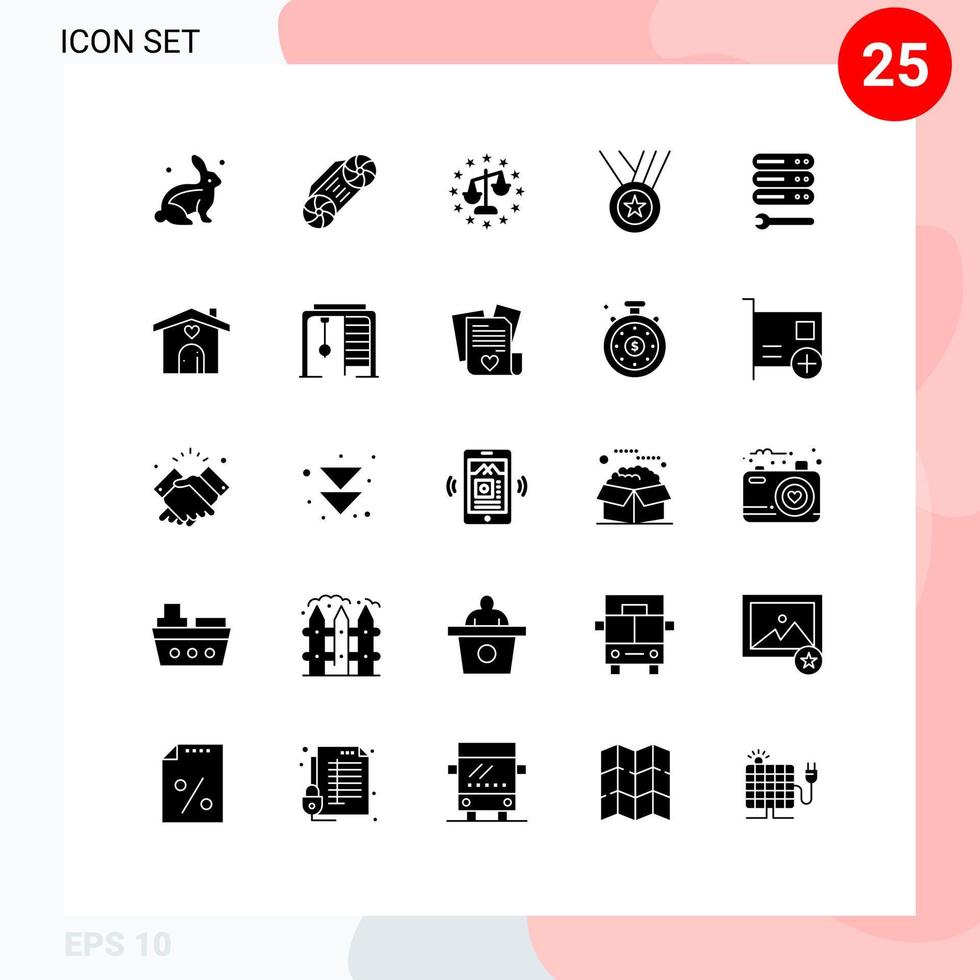 Set of 25 Modern UI Icons Symbols Signs for wrench server gdpr ribbon medals Editable Vector Design Elements