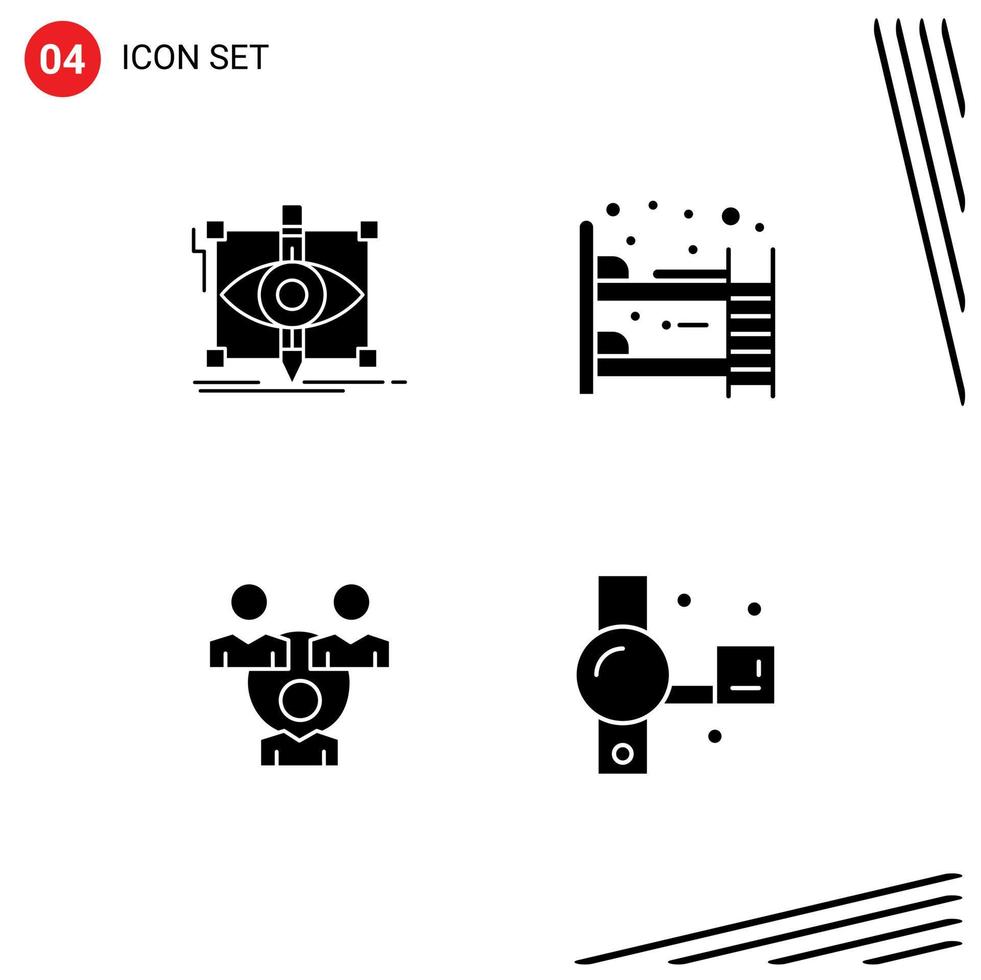 Pictogram Set of 4 Simple Solid Glyphs of design connection sketching bed ware office Editable Vector Design Elements