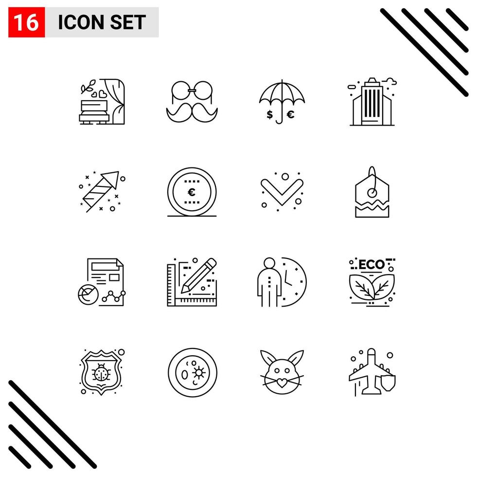 16 iconos creativos signos y símbolos modernos de la vida de la oficina hombres ciudad euro elementos de diseño vectorial editables vector