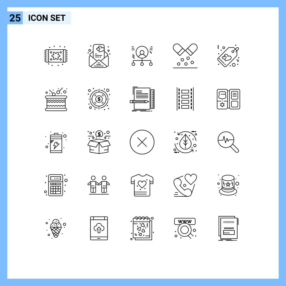 Universal Icon Symbols Group of 25 Modern Lines of love pills employee medicine capsule Editable Vector Design Elements