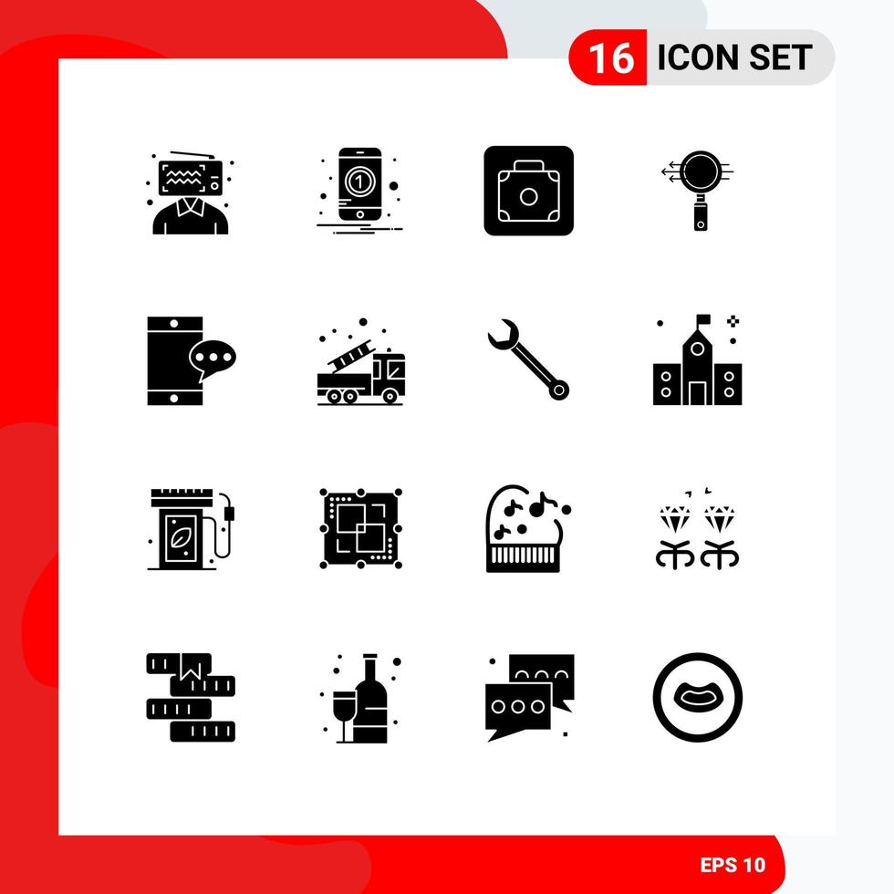 16 User Interface Solid Glyph Pack of modern Signs and Symbols of chatting zoom baggage e search search Editable Vector Design Elements