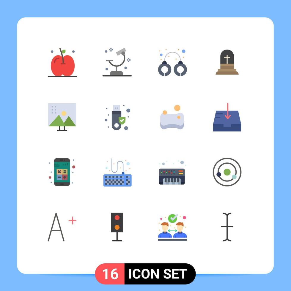 Universal Icon Symbols Group of 16 Modern Flat Colors of image editing easter criminal cross celebration Editable Pack of Creative Vector Design Elements