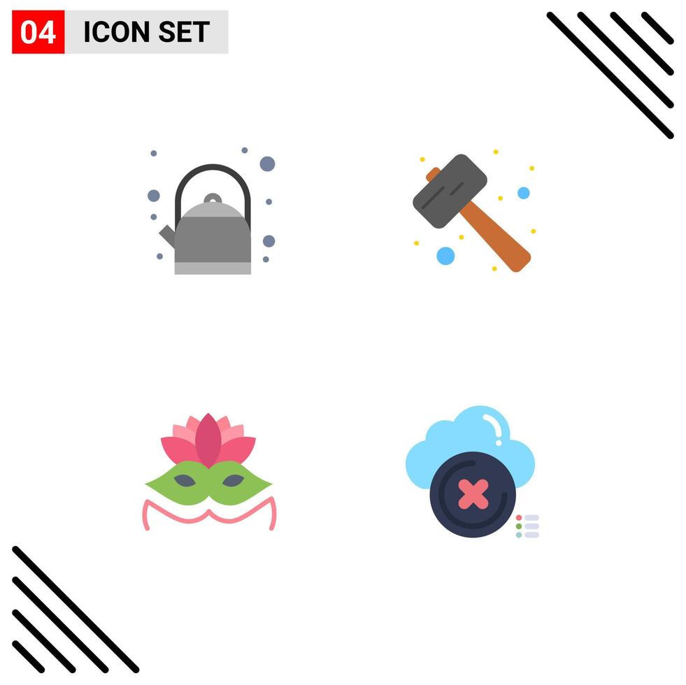 Set of 4 Commercial Flat Icons pack for breakfast costume mask knock smash cloud Editable Vector Design Elements