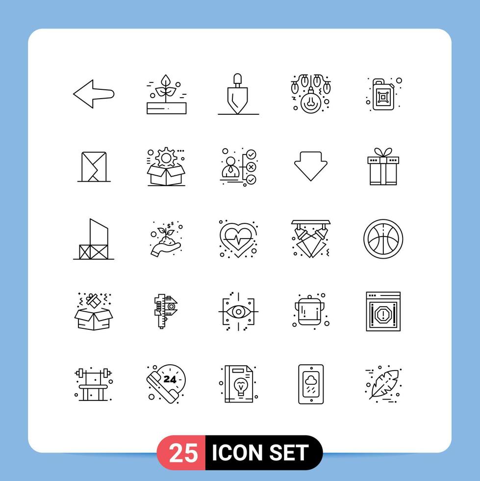 User Interface Pack of 25 Basic Lines of oil canister gardening lights christmas Editable Vector Design Elements