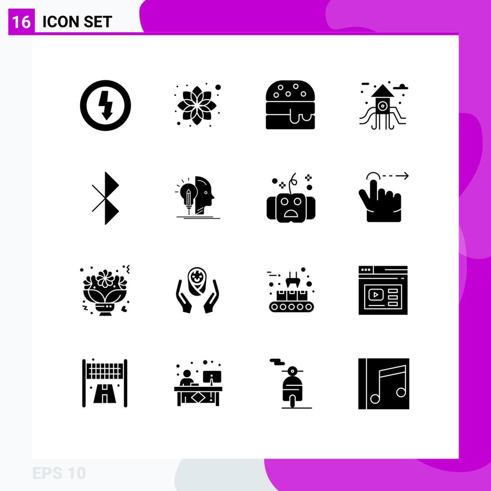 16 Universal Solid Glyph Signs Symbols of mind signal fast food connection play ground Editable Vector Design Elements