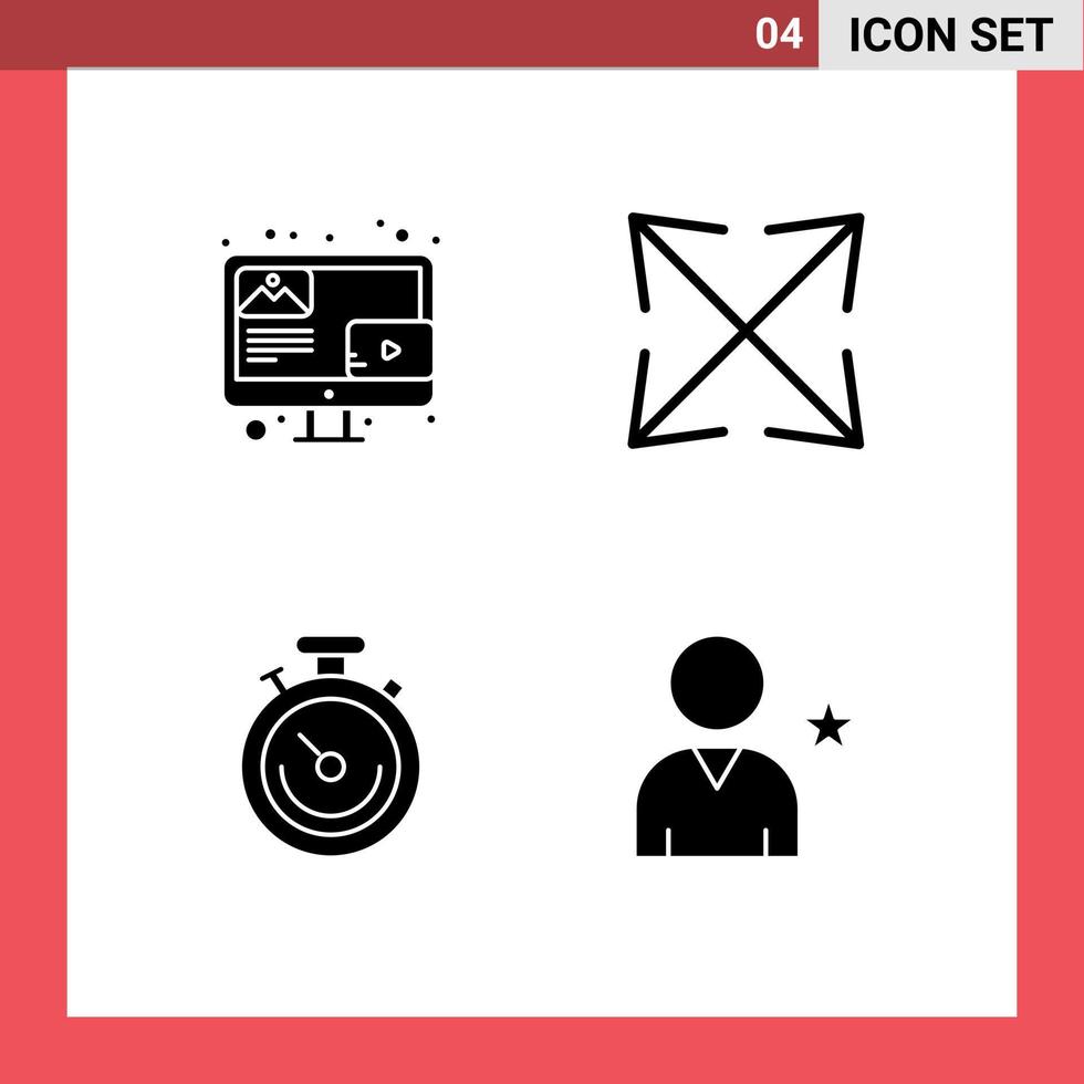 Pictogram Set of 4 Simple Solid Glyphs of blog stopwatch screen zoom favorite Editable Vector Design Elements