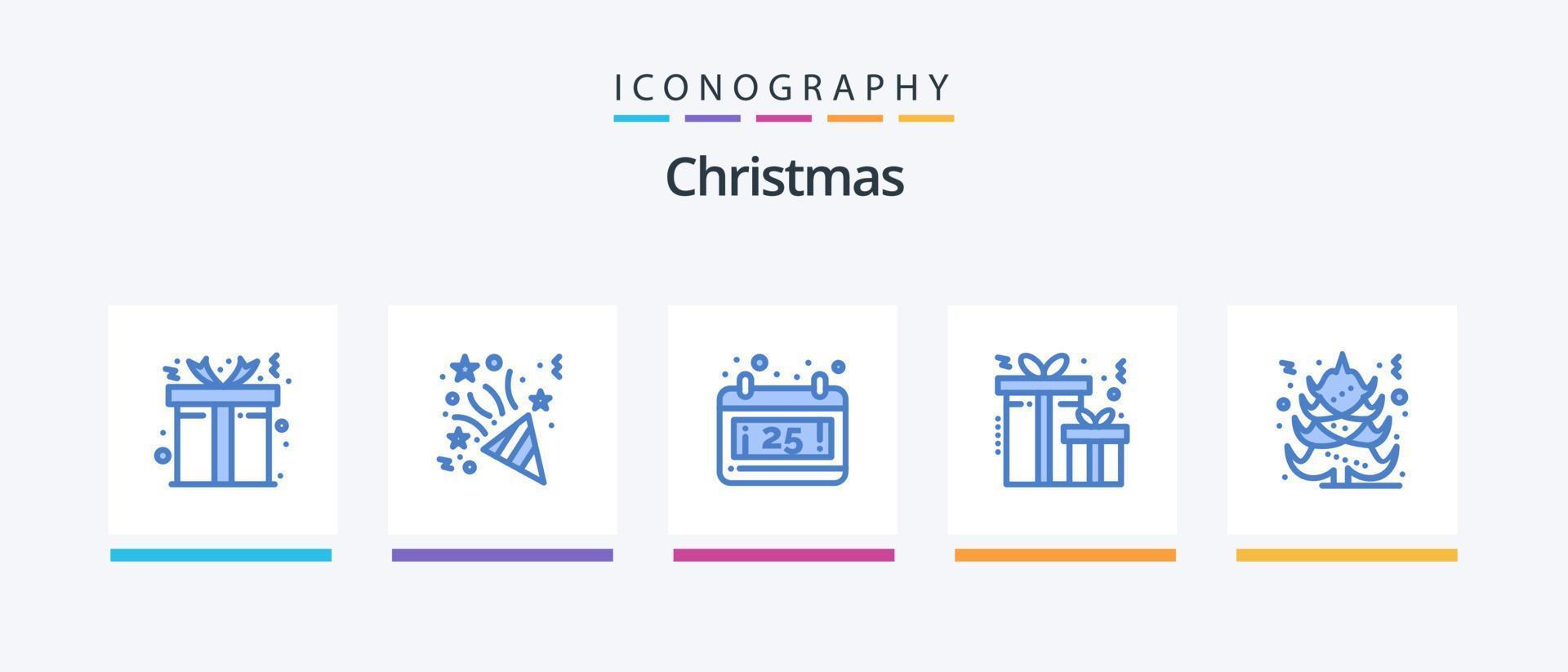 Paquete de 5 íconos de navidad azul que incluye. fecha. Navidad. Navidad. diseño de iconos creativos vector