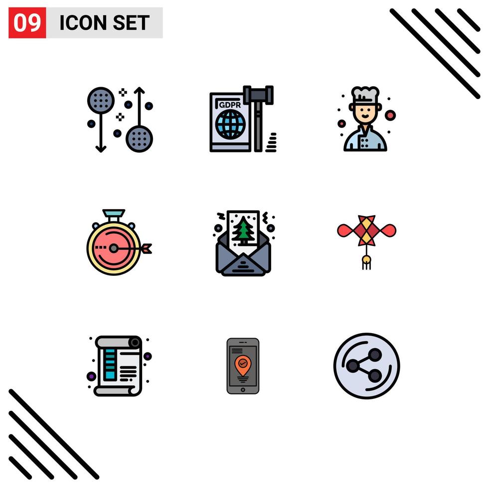 9 Thematic Vector Filledline Flat Colors and Editable Symbols of stopwatch optimization law management cook Editable Vector Design Elements