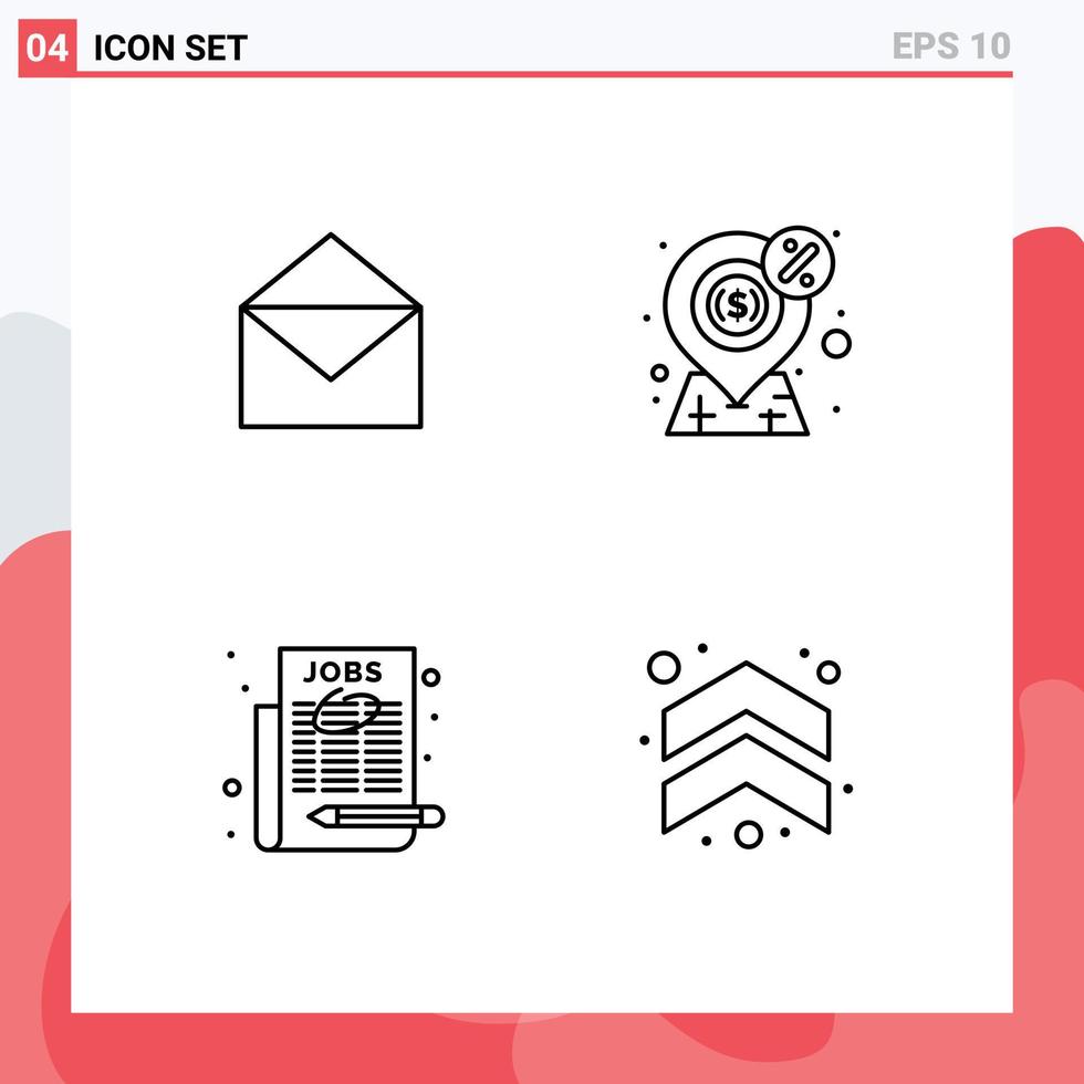 Universal Icon Symbols Group of 4 Modern Filledline Flat Colors of email employment open money news paper Editable Vector Design Elements