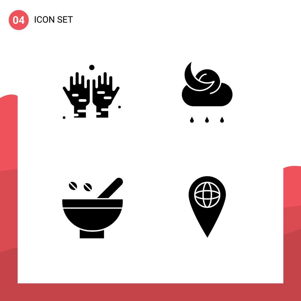 Group of 4 Modern Solid Glyphs Set for dua medicinal herbs forecast weather organic Editable Vector Design Elements