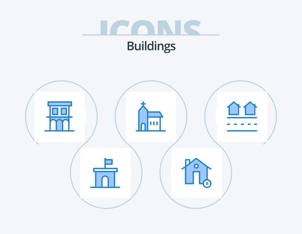 edificios icono azul paquete 5 diseño de iconos. iglesia. edificio. bienes. residencia. casa vector