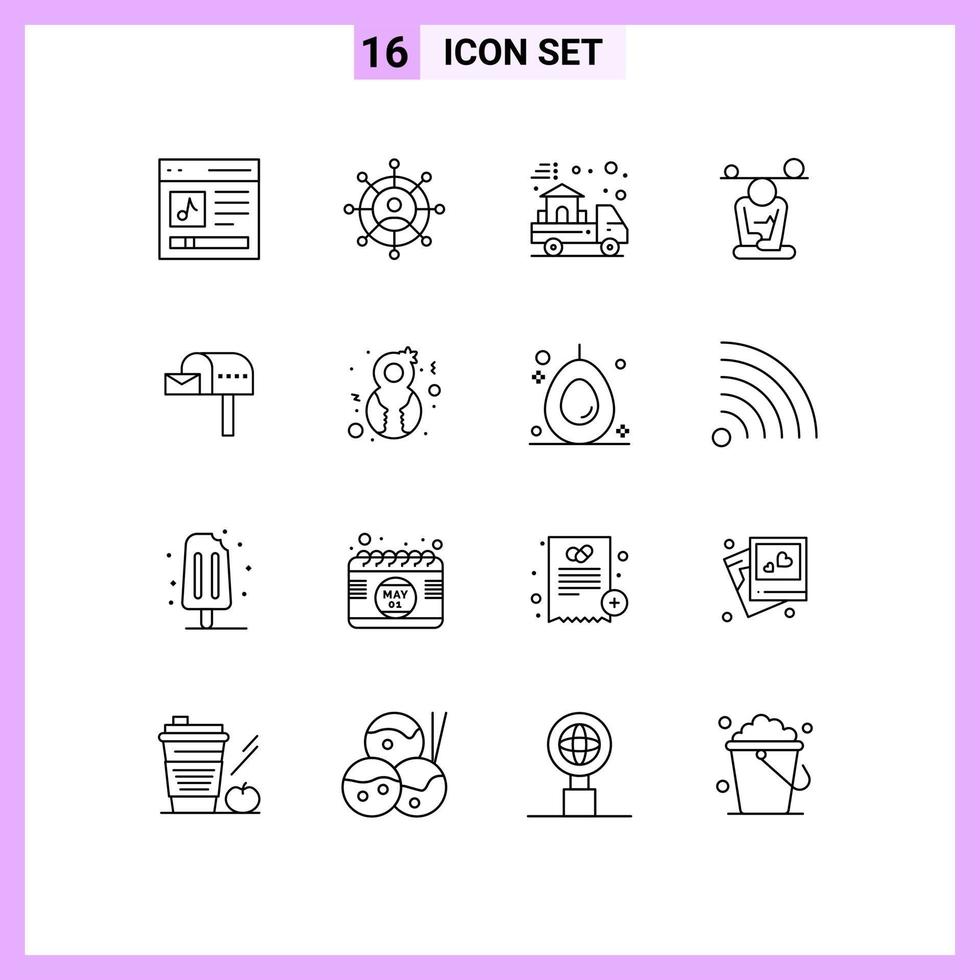 16 Outline concept for Websites Mobile and Apps letter box mind delivery meditation balance Editable Vector Design Elements